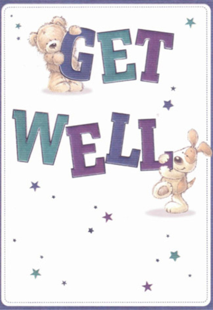 This get well card beautifully embodies the spirit of hope found throughout the 'by Patricia' area, blending playful design with heartfelt encouragement. At the forefront, a fluffy bear and lively puppy delight in passing along a cheery message, their rounded forms and inviting faces capturing the friendly atmosphere of our local streets and green corners. Around them, a handful of sparkling stars float on a creamy, inviting background, much like well wishes shared at the front door or in the local park. The big, confident 'Get Well' text in purples and aquas is both soothing and bold, providing a foundation of cheerful support. Feathered brushstrokes define the bear's and puppy's soft coats, adding a tactile quality that almost invites touch, bringing comfort to those unable to receive flowers in person. Imagining this card accompanied by a fresh arrangement from a neighbourhood florist, the sentiment doubles-combining the restorative joy of blooms with the gentle, artistic encouragement captured in every detail. Perfect for sending a warm, supportive gesture across 'by Patricia', where care and kindness are woven into every delivery.