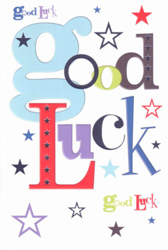 Radiating the vibrant heart of the by Patricia community, this good luck card is a tapestry of artistic intent and cheerful design. Every letter pulses with individuality-soft pastel blues meet bold blacks and lively reds, surrounded by twinkling stars in every shade, glimmering as if celebrating under local streetlights. The composition is open and airy, with generous stretches of white allowing each shape and color to stand distinct, much like a professionally arranged bouquet displayed in Patricia's window. The surface, both smooth and sturdy, promises an enjoyable tactile experience, much like running your fingers over a freshly pressed stack of envelopes awaiting delivery across by Patricia. Drenched in hope and sincere support, this card isn't just a note of encouragement but a joyful accessory to the milestones and transitions that matter most to this close community.